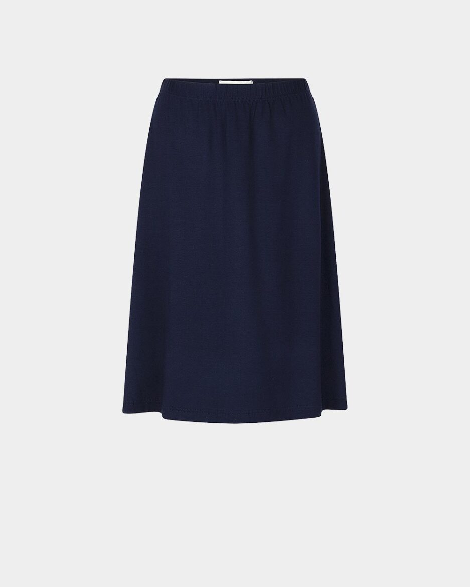 navy knee-length fluid skirt