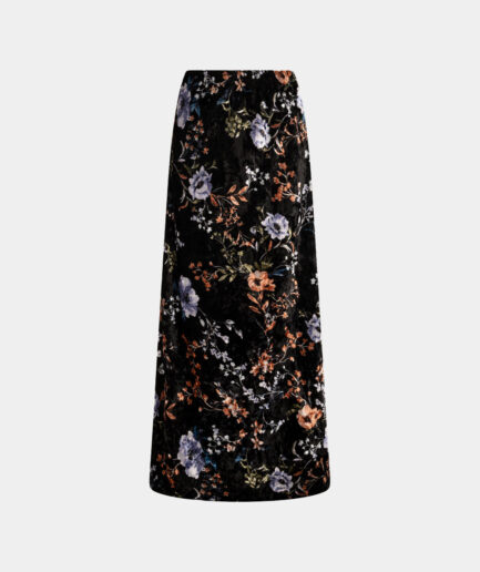 maxi skirt with flowerly print in black