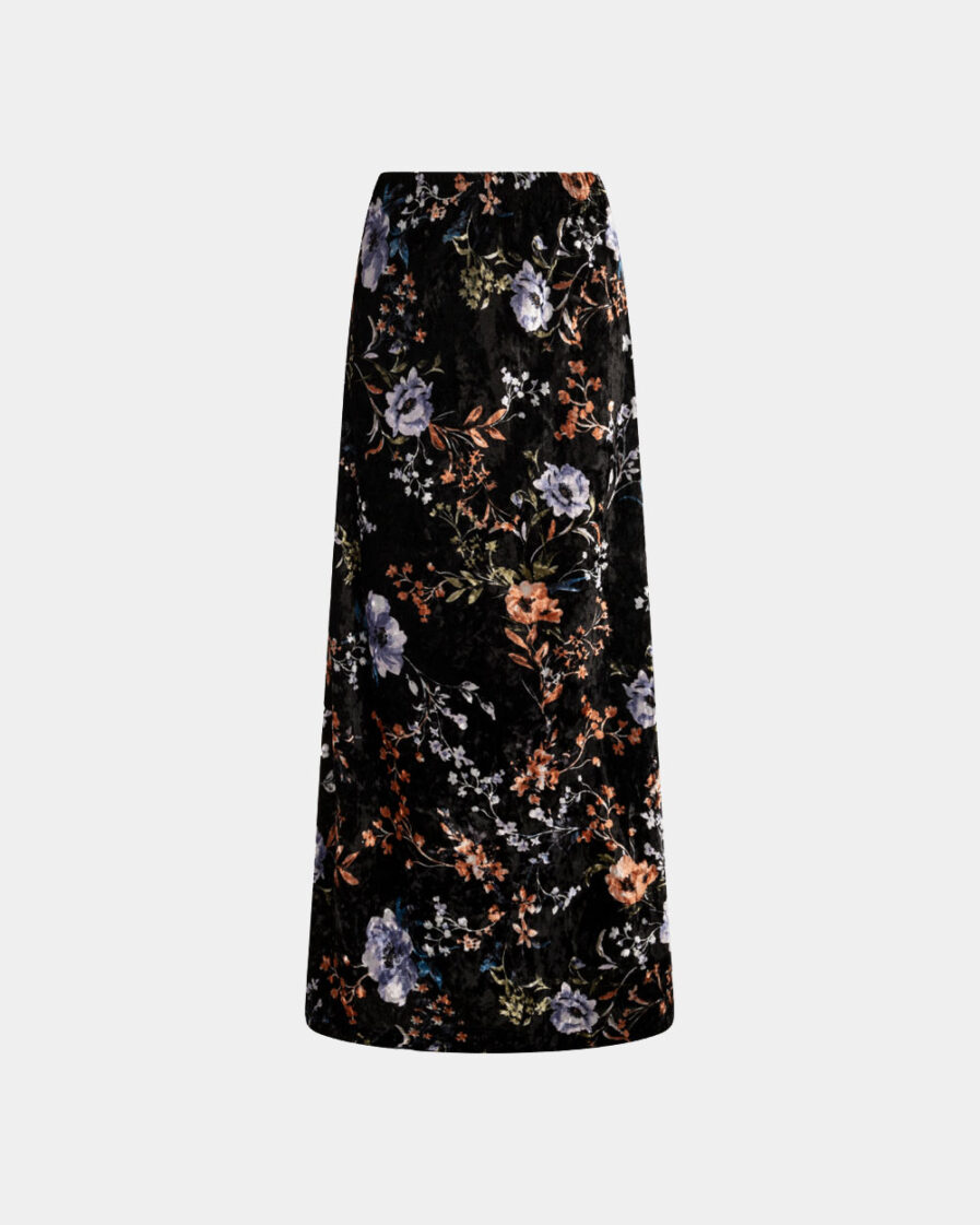 maxi skirt with flowerly print in black